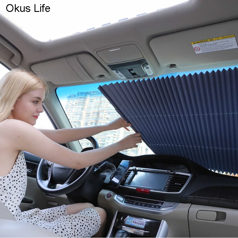 

SUV Truck Car Front Windshield Retractable Sunshade Rear Window Sun Shield Blind Sunshade Heat Insulation UV Curtain 46/65/70cm