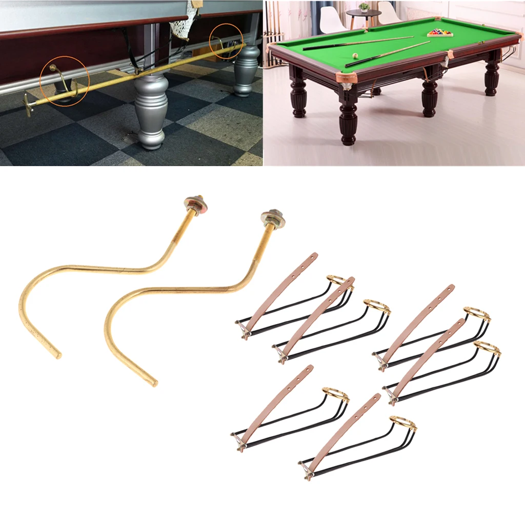 6Pcs Iron Billiards Pool Table Pocket Rail Replacement Snooker Accessory with Brass Table Hook Cue Rack