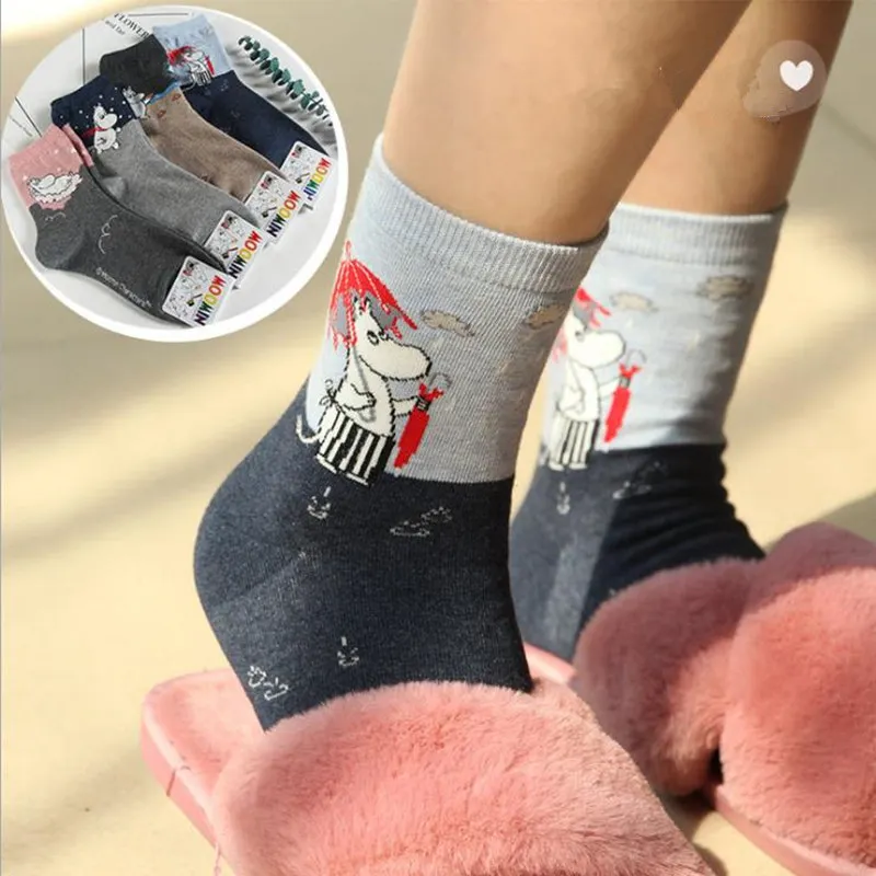 

Moomin Valley Cartoon Cute Cosplay Socks Fashion Harajuku Funny socks Cortas De Mujer Spring Summer Pink Short Cut Socks