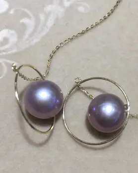 

Free shipping natural natural 9-10mm purple round Freshwater Pearl Earrings 18