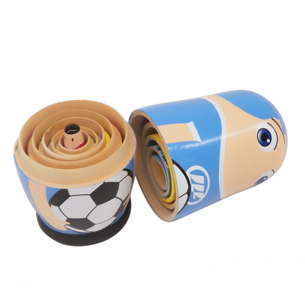 MagiDeal 6pcs Cute Football Player Matryoshka Wooden Russian Nesting Dolls For Kids Children Playing Doll