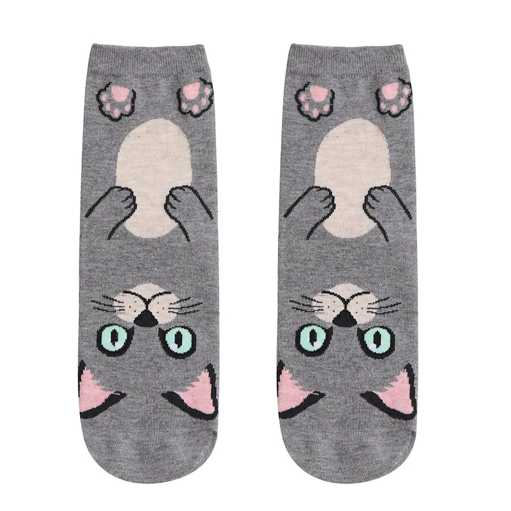 Осенние женские мужские хлопковые носки животные кошка Арт анимационный персонаж милый подарок платье носки распродажа W708 - Цвет: Gray