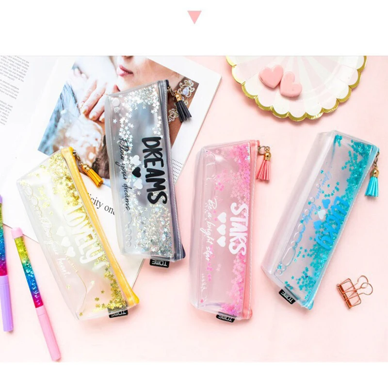 

Pencil bag simple stationery bag creative personality student general quicksand transparent pencil bag art supplies