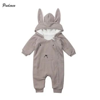 

Pudcoco Cute Newborn Baby Boy Girl Autumn Winter Clothes Long Sleeve Bunny Ear Hooded Romper Jumpsuit Warm Outfits Baby Clothing