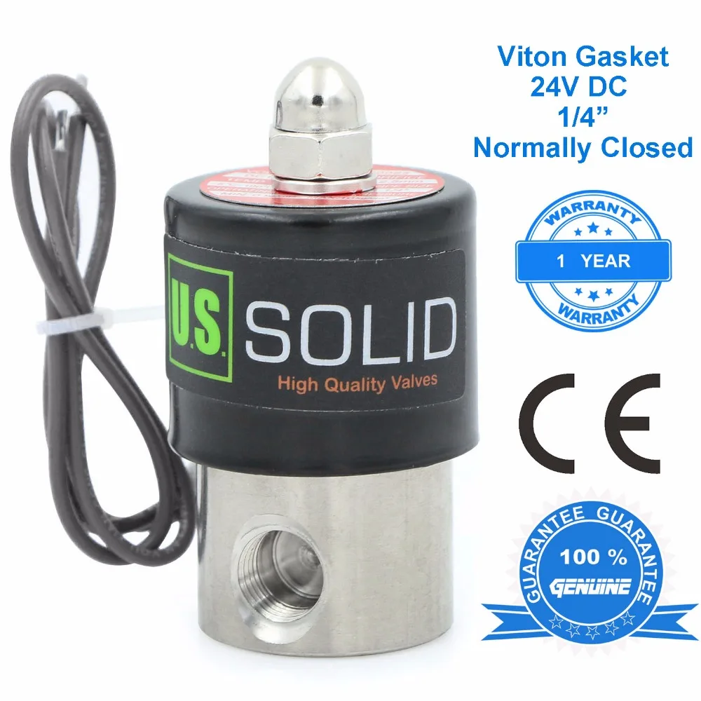 

U.S. Solid 1/4" Stainless Steel Electric Solenoid Valve 24V DC Normally Closed water, air, diesel, CE Certified