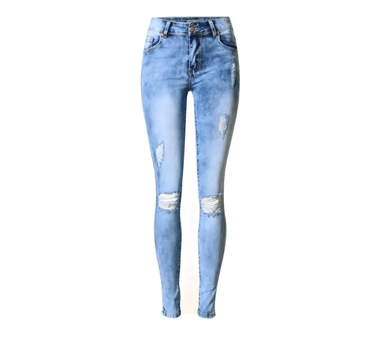 Размер 44 Новинка Горячие рваные джинсы женские брюки Модные женские эластичные джинсовые брюки женские обтягивающие джинсы для женщин - Цвет: Синий