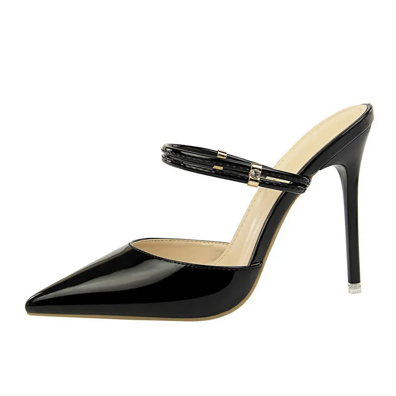 

Brand Slipper Women Shoes High Heels Beige Black Office Shoes 10CM Heel Summer Ladies Slipper Pointed Toe Sandal DS-C0229