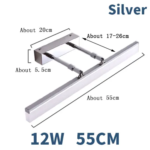 Скандинавские современные зеркальные светодиодные настенные лампы, украшение для дома FixtureLed огни белое железо акрил luminaria кухня ванная комната бра Mirrorlamp - Цвет абажура: Silver 55CM 12W
