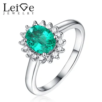 

Leige Jewelry Halo Emerald Ring Oval Cut Prong Setting 925 Sterling Silver Wedding Anniversary Rings for Women Christmas Gift