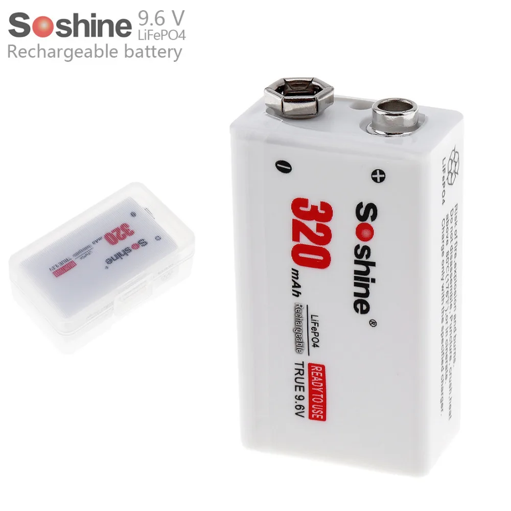 Soshine 9V 6F22 320mAh LiFePO4 аккумуляторная батарея + портативный аккумулятор для