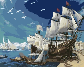 

Frameless picture on wall acrylic paint by numbers diy painting by numbers Christmas gift coloring by numbers sailing boat G188