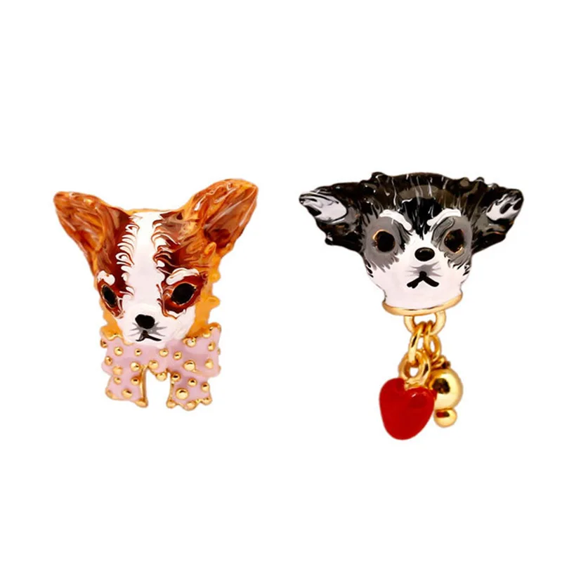 

Lovely Asymmetry Chihuahua stud earring enamel glaze charms cute dog pet earrings for women fashion jewelry