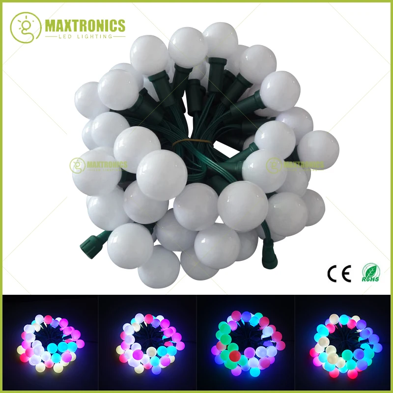 

Wholesale price 500nodes addressable RGB G40 DC12V WS2811 LED Christmas pixel string light all GREEN wire waterproof IP68