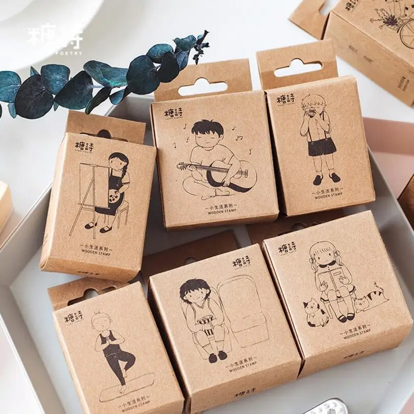 

Kawaii Girls and Boys Daily Life decoration stamp wooden rubber stamps for scrapbooking stationery DIY craft standard stamp