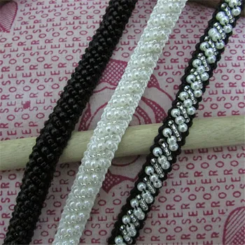 

10Yards DIY 1cm black and white clothes accessories Pearl laciness clothing skirts collar cuff decoration Lace Material