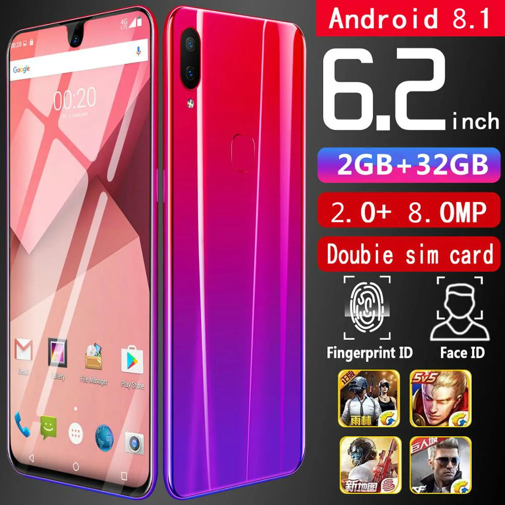 2 ГБ + 32 ГБ CHAOAI X23 6,2 дюймов смартфон разблокированный мобильный android 8,1 8 ядерный HD камеры 2 sim 2 в режиме ожидания 3g мобильный телефон