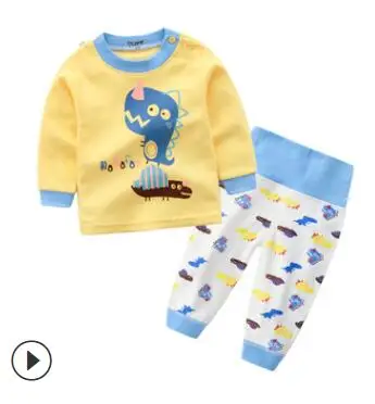 Детские пижамы; детское нижнее белье; хлопковая одежда для сна для мальчиков и девочек; Пижама с круглым вырезом и пряжкой на плечах; детская одежда для сна - Цвет: dinosaur high waist