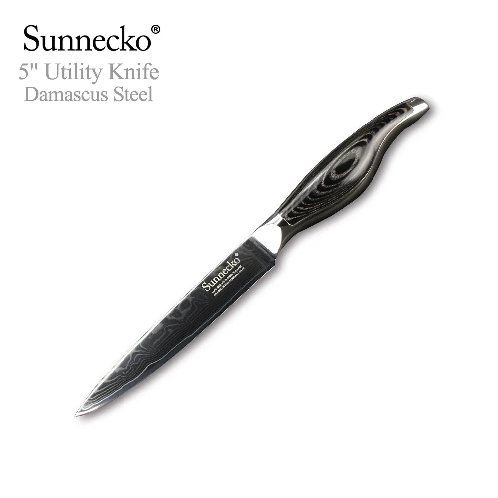 Sunnecko ножи из дамасской стали Комплекты повар шеф-повар мясо Тесак утилита Santoku для очистки овощей нож для нарезания Кухня Ножи набор с деревянными ручками - Цвет: 5inch Utility Knife