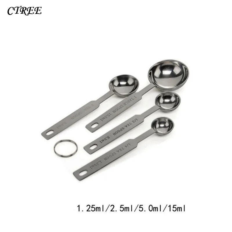 

CTREE 4 Pcs/Set Measuring Cup Stainless Steel Kitchen Measuring Tool Sets Baking Sugar Coffee Graduated Spoons Cooking Tool C343