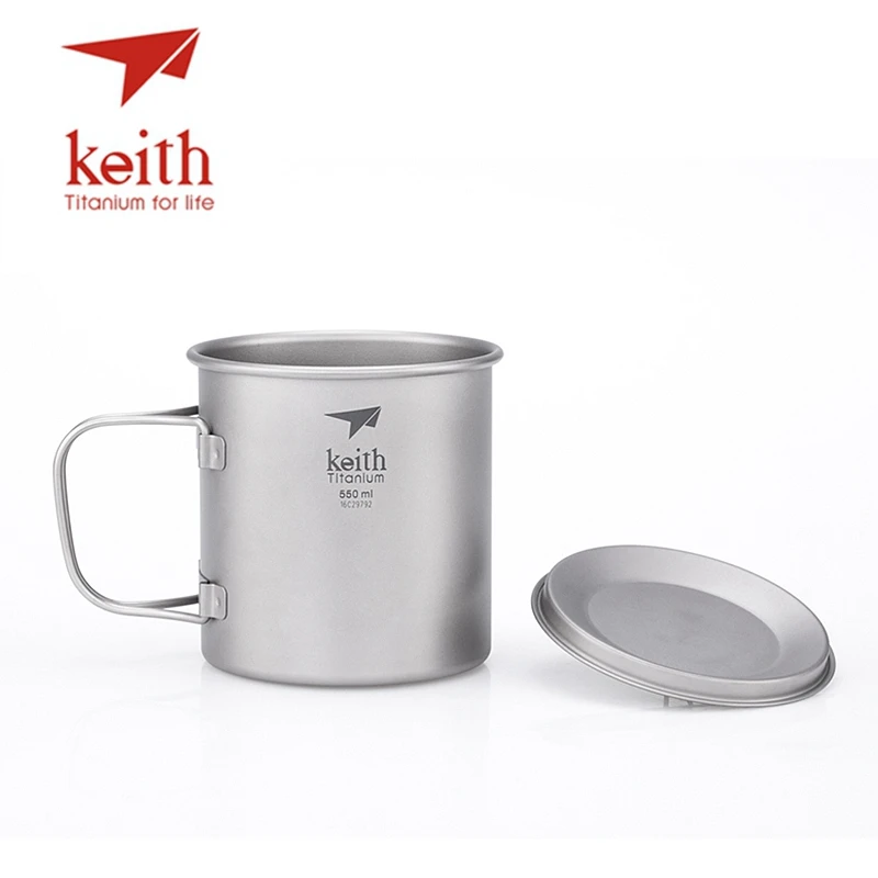 Keith al aire libre plegable de titanio agua tazas Drinkware Camping tazas con tapa ultraligero portátil al aire libre taza de viaje 550 ml Ti3206