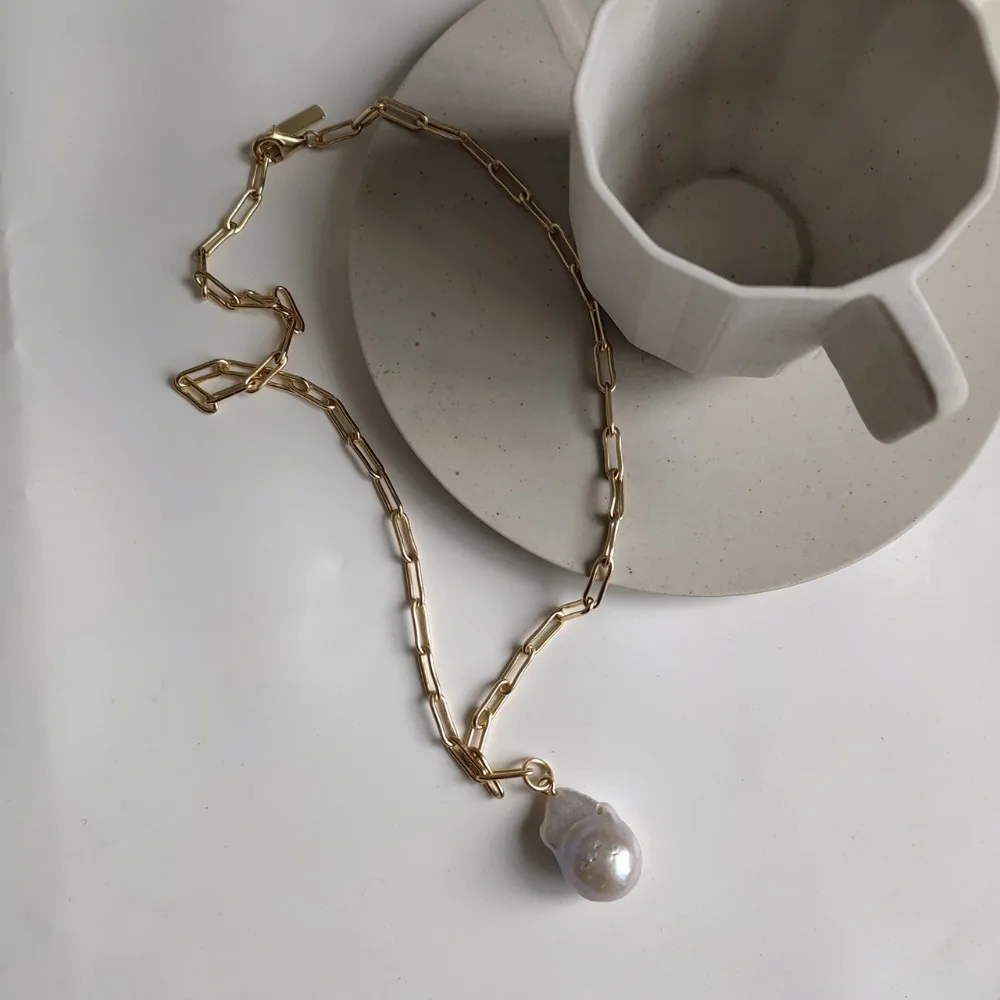 INS 925 пробы серебристый неправильной формы природы барокко жемчужное ожерелье с золотой цепочкой женская подвеска ручной работы TLX449