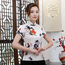 Летние женские рубашки топы корректирующие Традиционный китайский стиль леди блузка из вискозы Кнопка ручной работы Mujer Camisa размеры