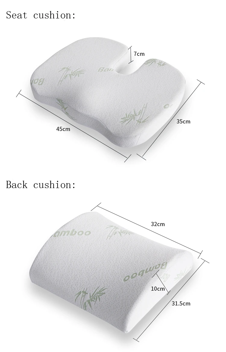 Bamboo fiber Car Seat  Cushion and Back Support Pillow Set Memory Foam Fit Body Curve Relieve Seat Pressure Correct Posture