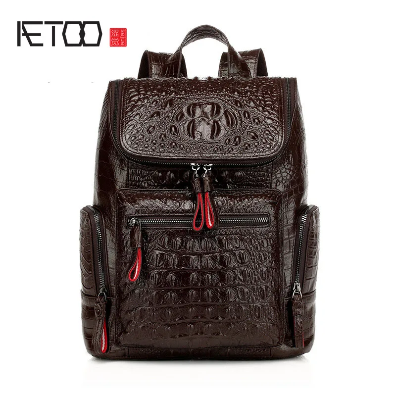 

BJYL 2016 new shoulder bag female leather bag European and American fashion backpack head layer of leather crocodile pattern