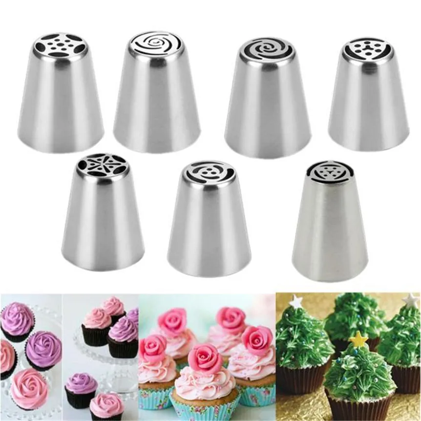 

7pcs Stainless steel Nozzles Cream Cake Icing Piping Nozzles Cakes Decorating Tips Baking Tool Professional Drop Shipping