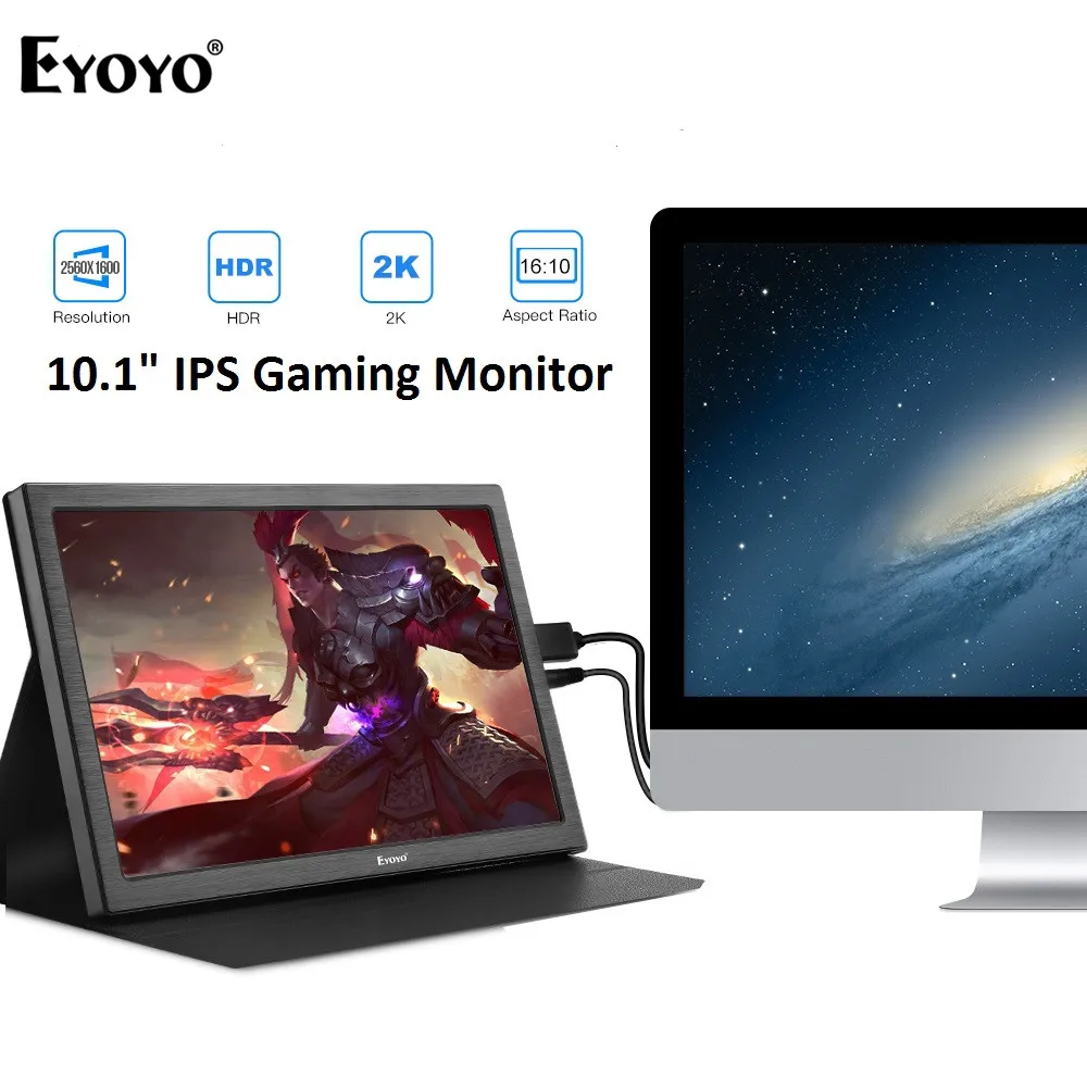

Eyoyo EM10T 10" IPS Portable HDMI Gaming Monitor 2560x1600 High Resolution for PC Laptop Compatible with PS4 Raspberry Pi