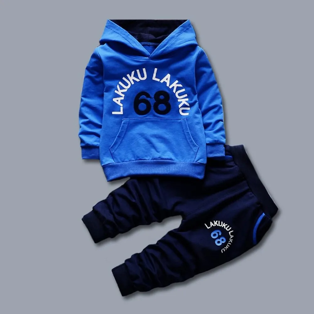 Boy's Wonderful Letter Print Pullover Hooded Tracksuit-Blue