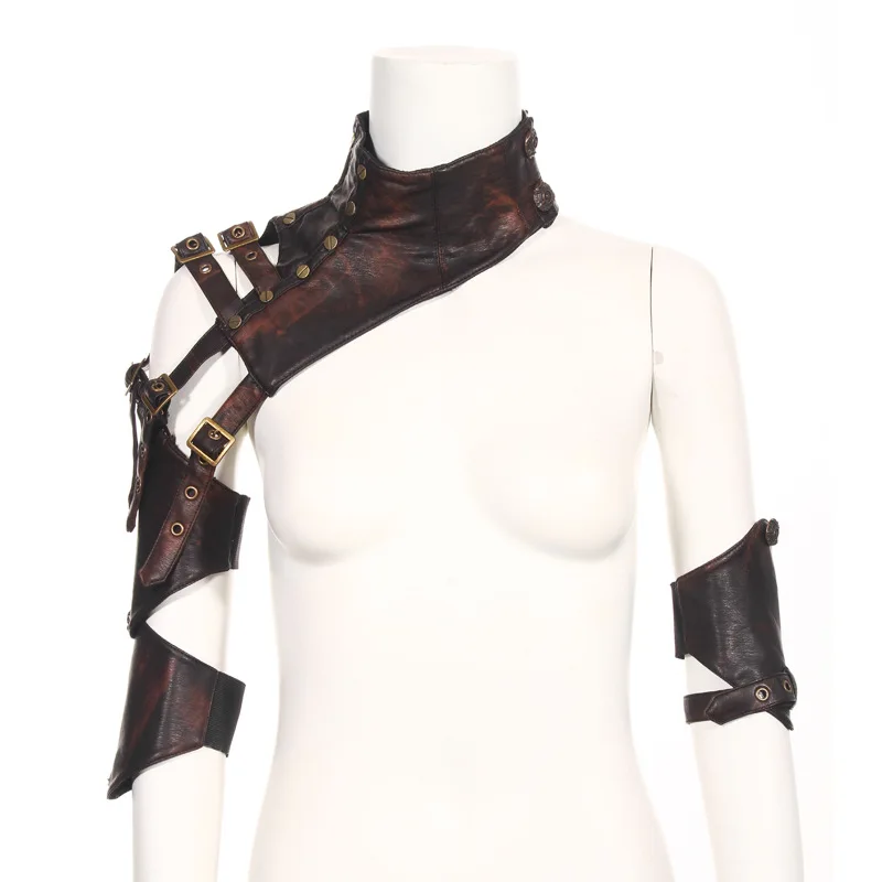 CORZZET Brown PU Leather Rivet Arm Buckled Armor Warmer Corsets & Bustiers Steampunk Gothic Accessories For Cosplay Halloween