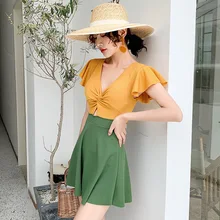 Купальник слитный купальник женский Женский цельный купальник пуш-ап женский сексуальный Форменная Юбка корейский сложенный длинный