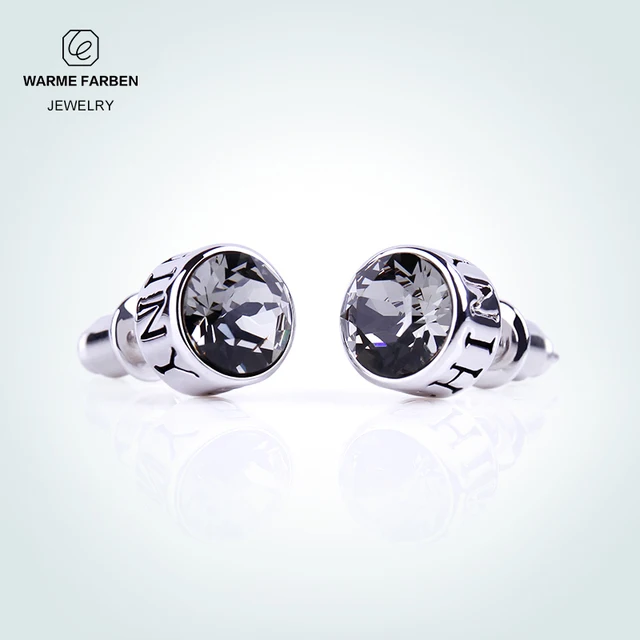 Warme Farben 925 Silver Stud Earrings For Men Jewelry Brincos Uni Warme Farben 925 Silver Stud Earrings For Men Jewelry Brincos Uni Crystal From Swarovski Black Round