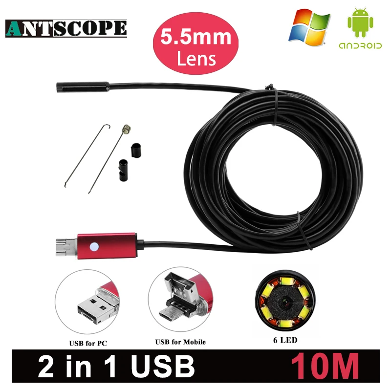 

Antscope 5.5mm 10m Length Android Endoscope Camera Endoscopic Mini Camera Inspection Android Borescope USB Endoskop Camera 20
