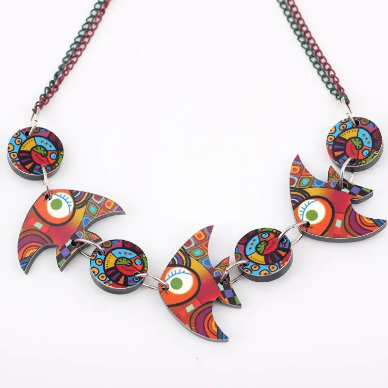 

Bonsny colorful fish necklace face new 2014 lovely cutependant fashion girls acrylics for woman Free shipping