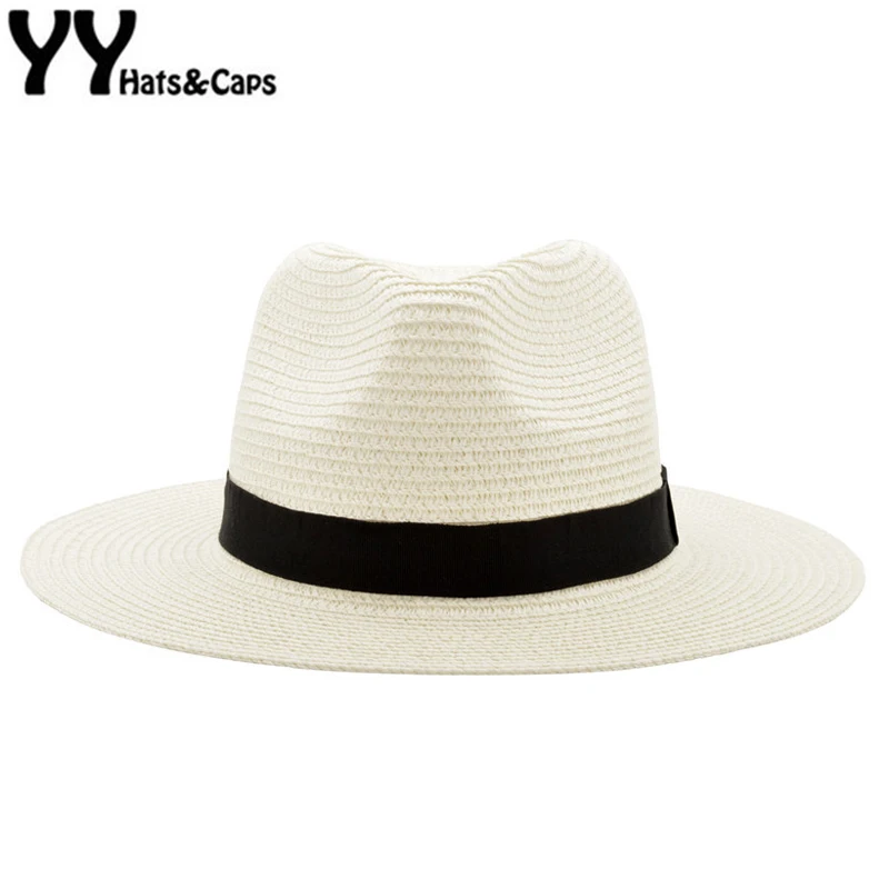 Black Panama Hats For Men Straw Sun Hats Women Beach CAPS Couple Sun Visor Hats
