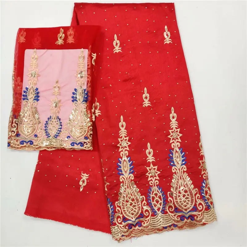 

african george lace fabric indian george wrappers 2019 5yards african george fabric +2yards embroidered tulle lace red +sequins