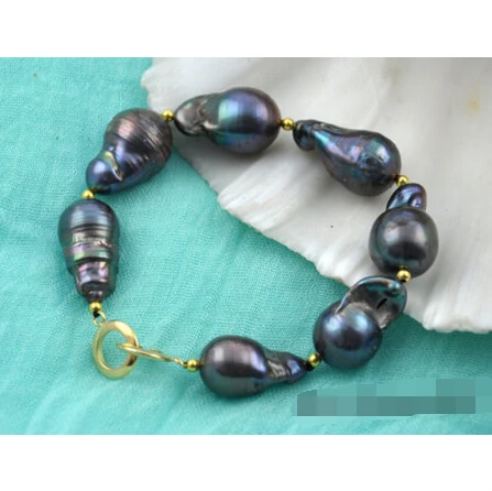 

8" 24mm black baroque reborn keshi pearl bracelet @^Noble style Natural Fine jewe SHIPPING 5.25
