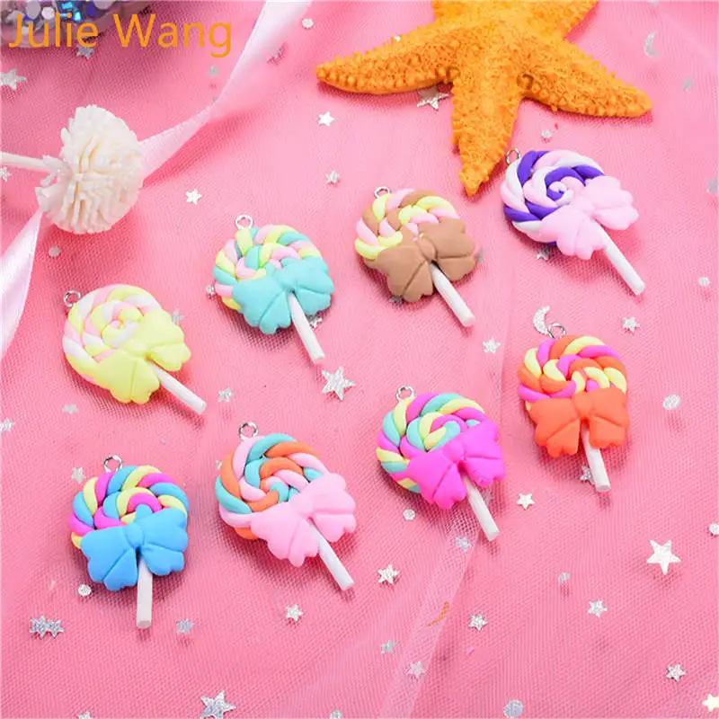 

Julie Wang 10PCS Polymer Clay Lollipop Candy Handmade Crafts Charms Pendants Phone Decoration Findings Jewelry Making Accessory