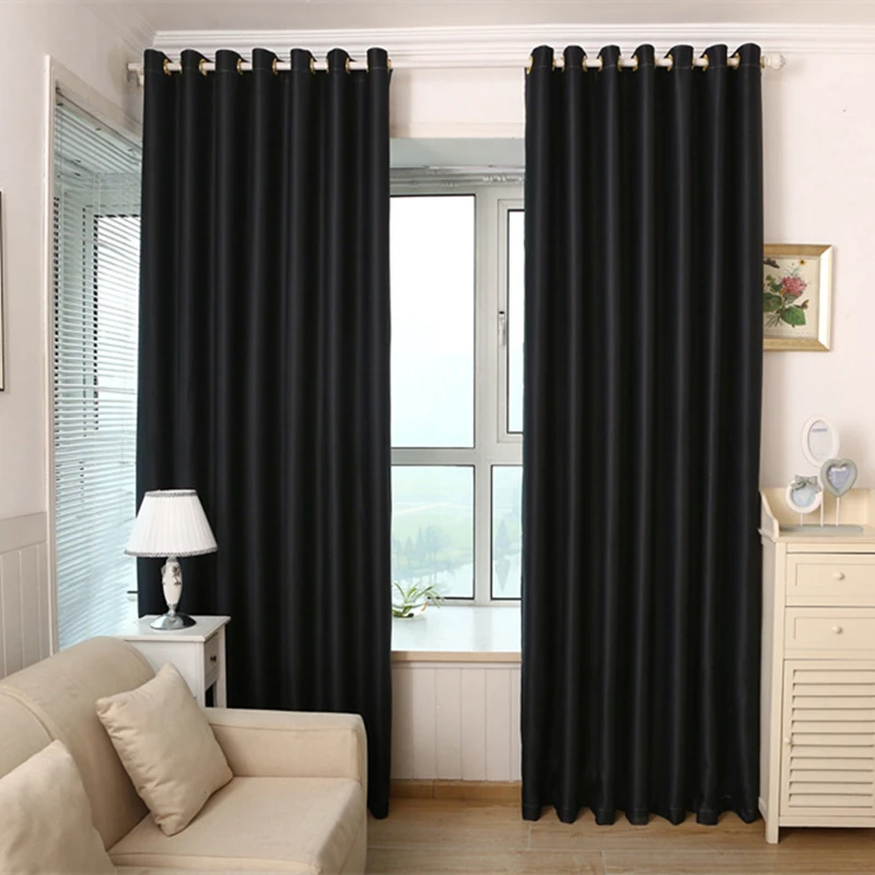 Senisaihon Modern Black & Red Solid Color 90 Blackout Curtains