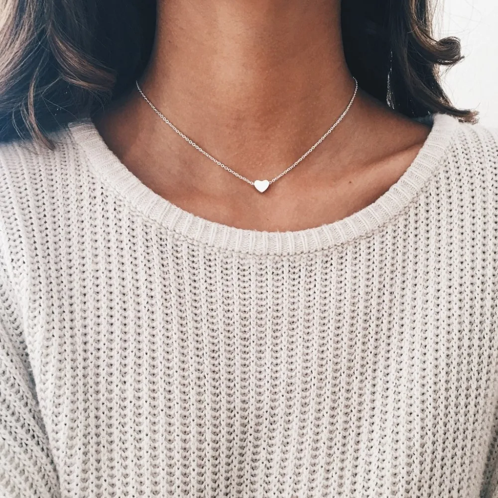

Tiny Heart Gold Necklace for Women Chain Heart Shape Pendant Necklace Gift Ethnic Bohemian Choker Necklace FASHION jewelry