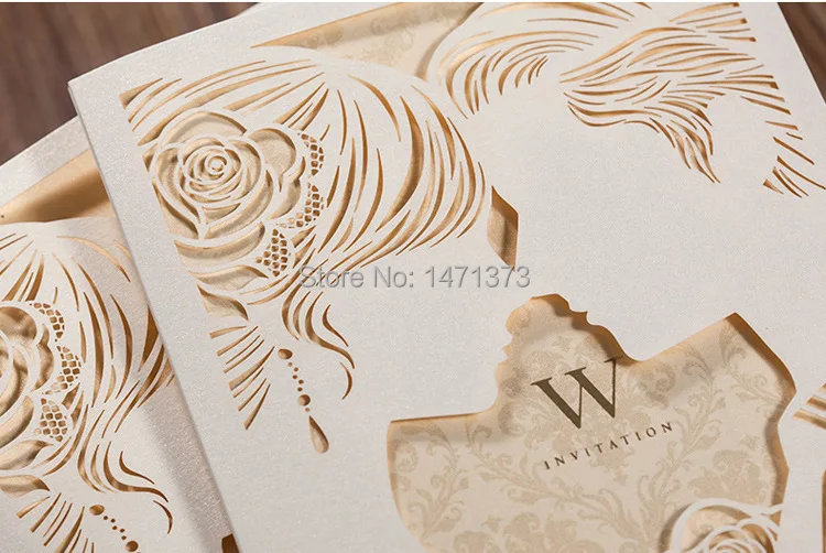 50pcs bride groom laser cut wedding invitations cards with 50