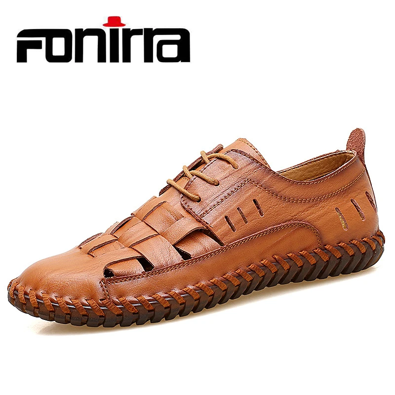 

FONIRRA 2019 New Summer Sandals Genuine Leather Soft Leisure Beach Roman Men Casual Sandals High Quality Sandals Slippers 522