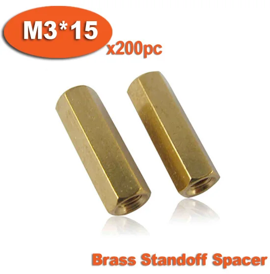 

200pcs M3 x 15mm Brass Hexagon Hex Female Thread Standoff Spacer Pillars