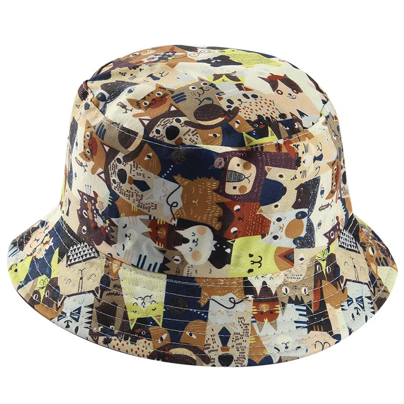 

2019 Cotton Double Sided Cartoon Graffiti Bucket Hat Fisherman Hat Outdoor Travel Hat Sun Cap Hats For Men And Women