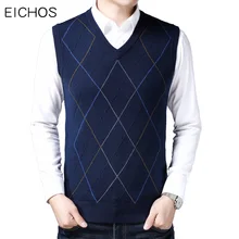 Мужской пуловер, Свитера без рукавов, брендовая одежда, модный клетчатый Тонкий шерстяной жилет с v-образным вырезом, повседневный теплый мужской вязаный жилет, размер M-3xl
