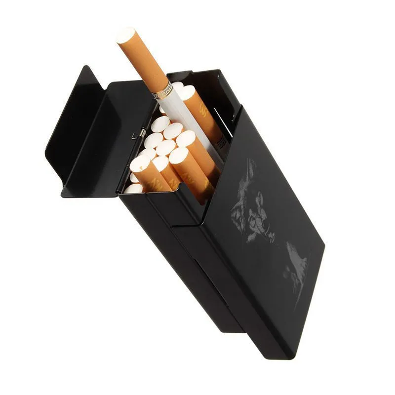 Персональный ультра тонкий черный волк металлический портсигар коробки Автоматическая сигарета держатель для табака чехол для хранения