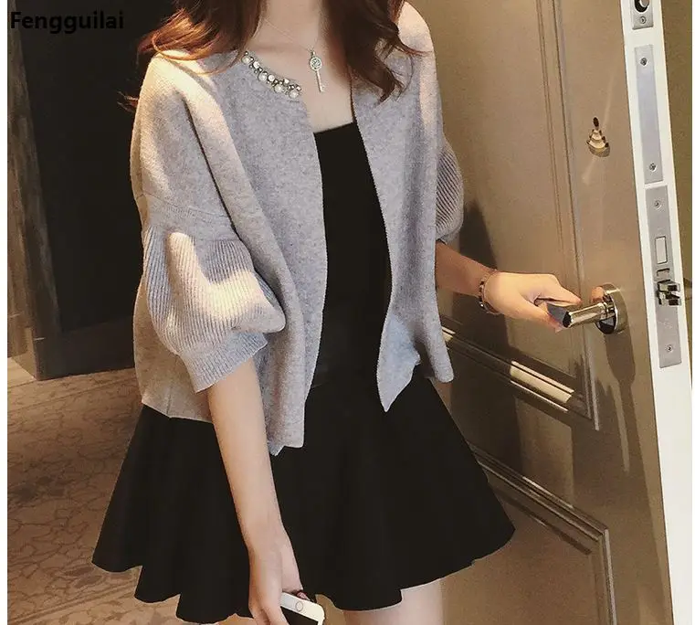 Весенне-осенний милый стильный женский кардиган для девочек, однотонный вязаный свитер, хлопковая короткая куртка, модное пальто для девочек - Цвет: gray 2