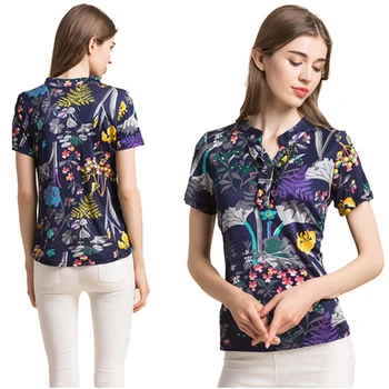 

Hot Style Floral 100% Silk Print Tees Short Sleeve T-shirt Women t shirt Summer Satin t-shirt Women Tops Causal t-shirts XXXL